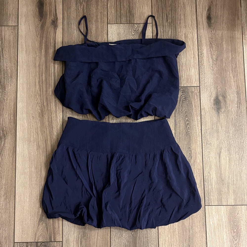 Navy Blue Two-Piece Shorts Set